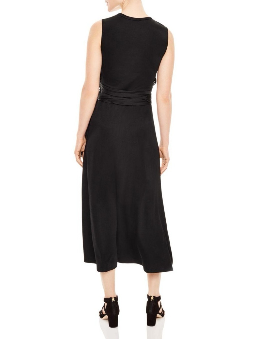 NWT Sandro Trudy Ruched Tie Midi Dress Black Size 8 - Picture 4 of 9